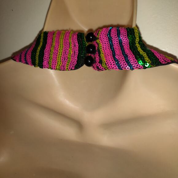 Sexy Multicolor Sequin Mini Dress Plunging Halter 1XL Open Back Retro Club Party - Picture 8 of 16